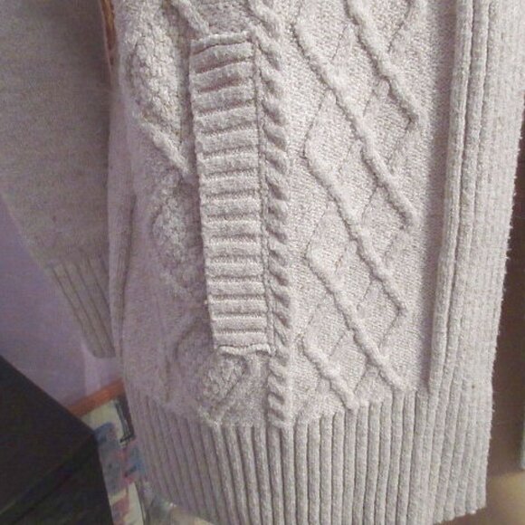 Frye and Co Fisherman Cable Knit Cardigan Size M Sweater Open Chunky Neutral - Picture 5 of 11